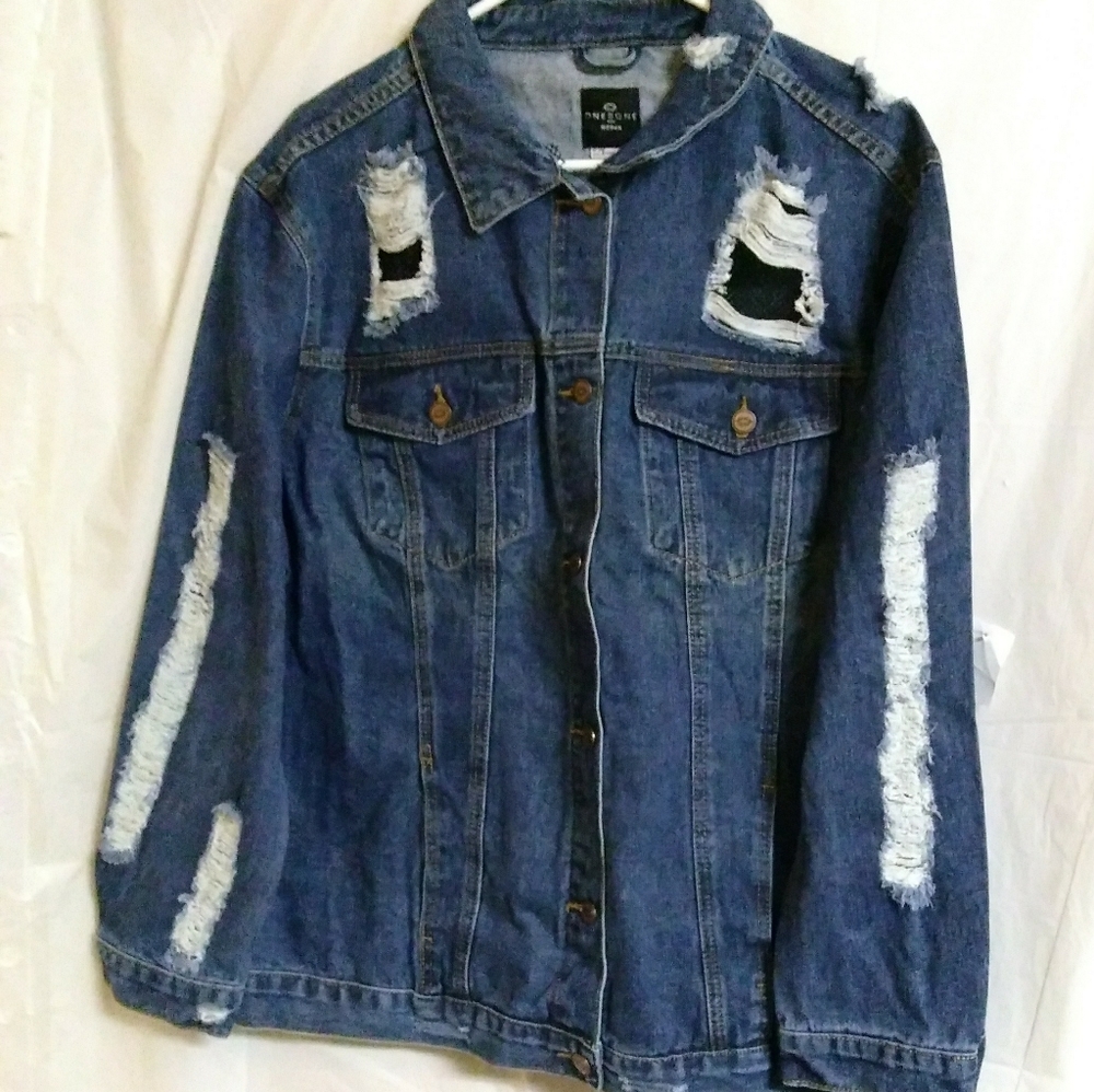 Cute New Rocker Jean Jacket Distressed Plus Size